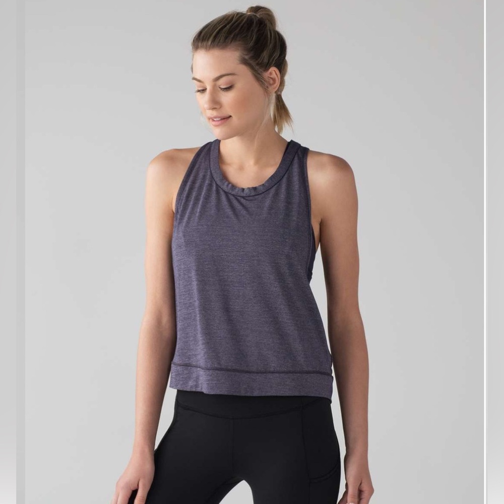 🍋Lululemon Size 12 Pace Perfect Tank Heathered Midnight Navy Relaxed Fit Run Gym